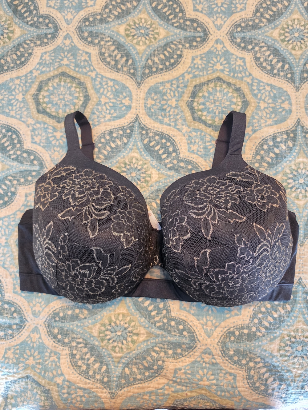 Cacique Lane Bryant Modern Lace Lightly Lined Underwire Bra 48G Black Gold